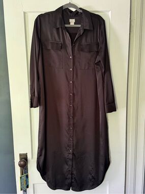 Chico's Long Sleeve Button-Front Shirt Dress in Black